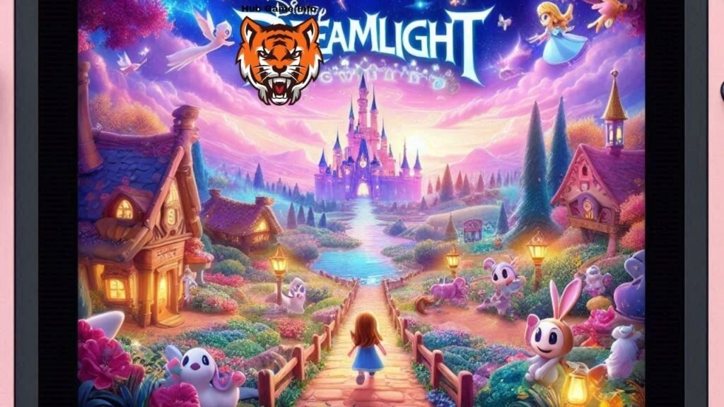 Consequently, bright-spirited unveiled Screenshot frNintendo Switch featuring Disney Dreamlight Valley, where player with a character walking towards a fairy tale castle with mystical creatures and houses.